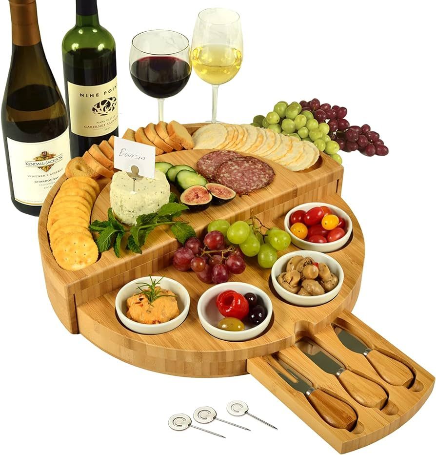 Picnic at Ascot Deluxe Bamboo Cheese/Charcuterie Board with Accessories & Cheese Markers - Innova... | Amazon (US)