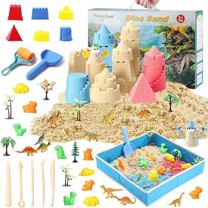 Sand Play Kit for Kids: Theefun 46 Pcs Sand Toys Set with 3lbs Beach Sand with 3 Colors, Foldable... | Amazon (US)