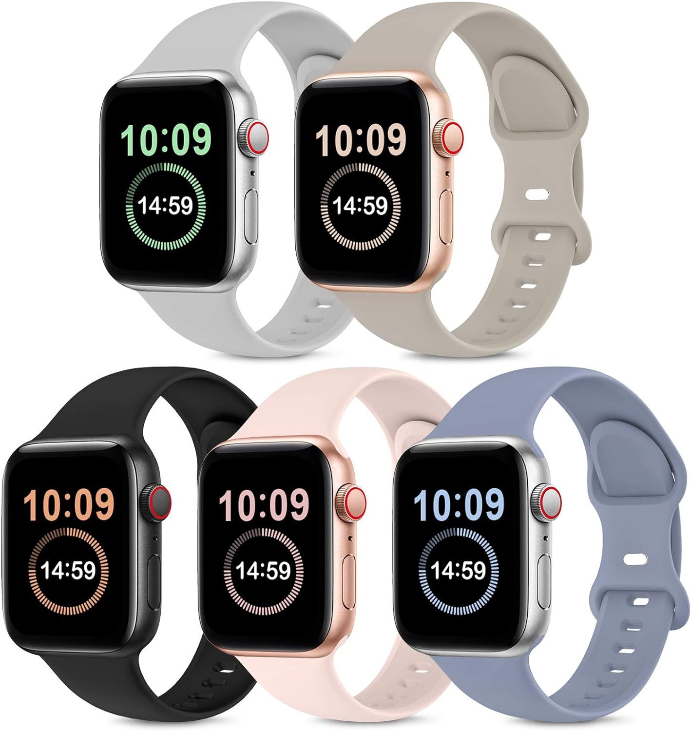 5 Pack Bands Compatible with Apple Watch Band 38mm 40mm 41mm 42mm 44mm 45mm, Soft Silicone Sport ... | Amazon (US)