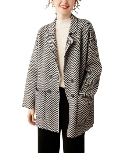 chouyatou Women's Herringbone Striped Cardigans Double Breasted Business Casual Knitted Sweater Coatigan Jacket (X-Small, Black) | Amazon (US)