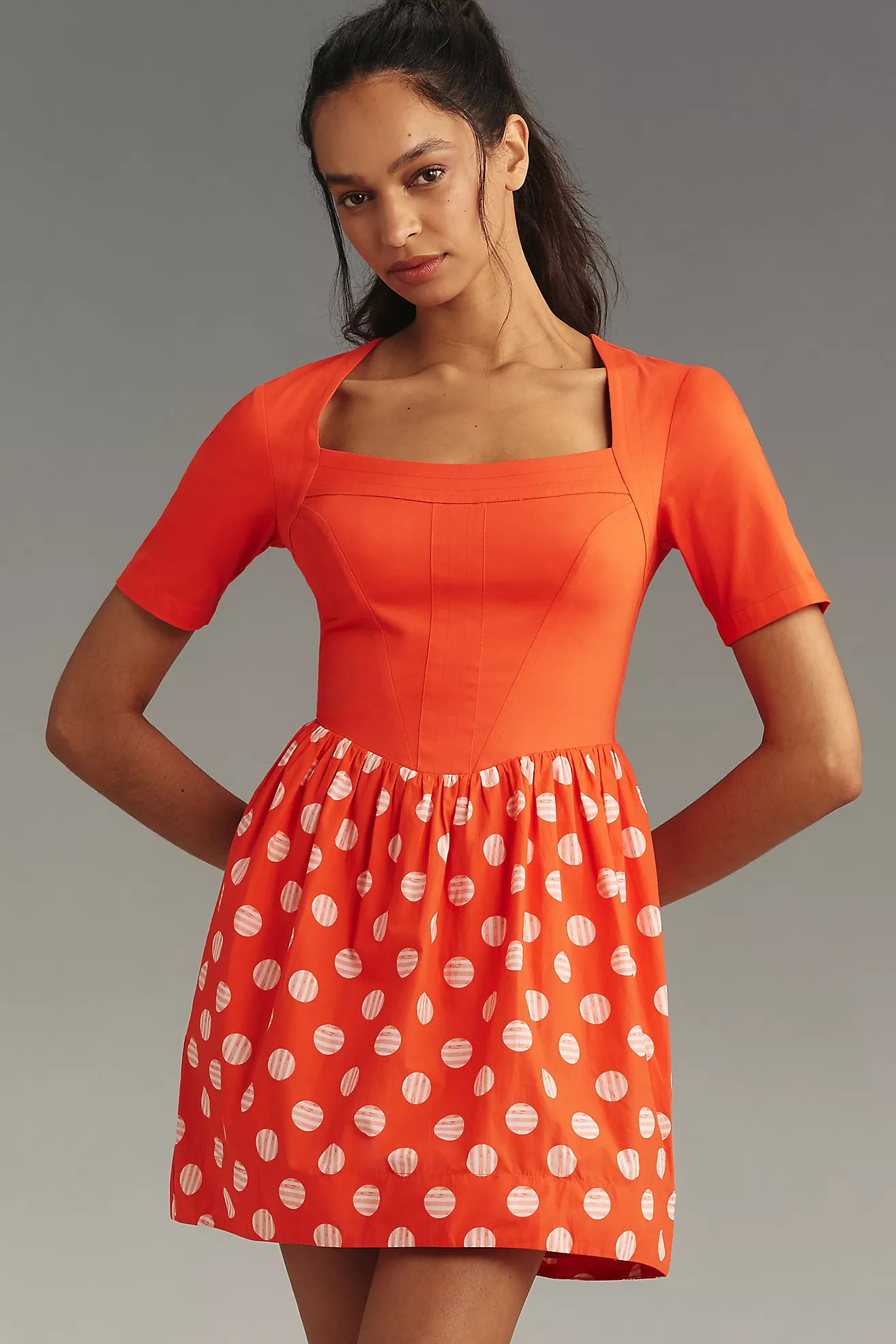 Maeve Short-Sleeve Square-Neck Mini Dress | Anthropologie (US)
