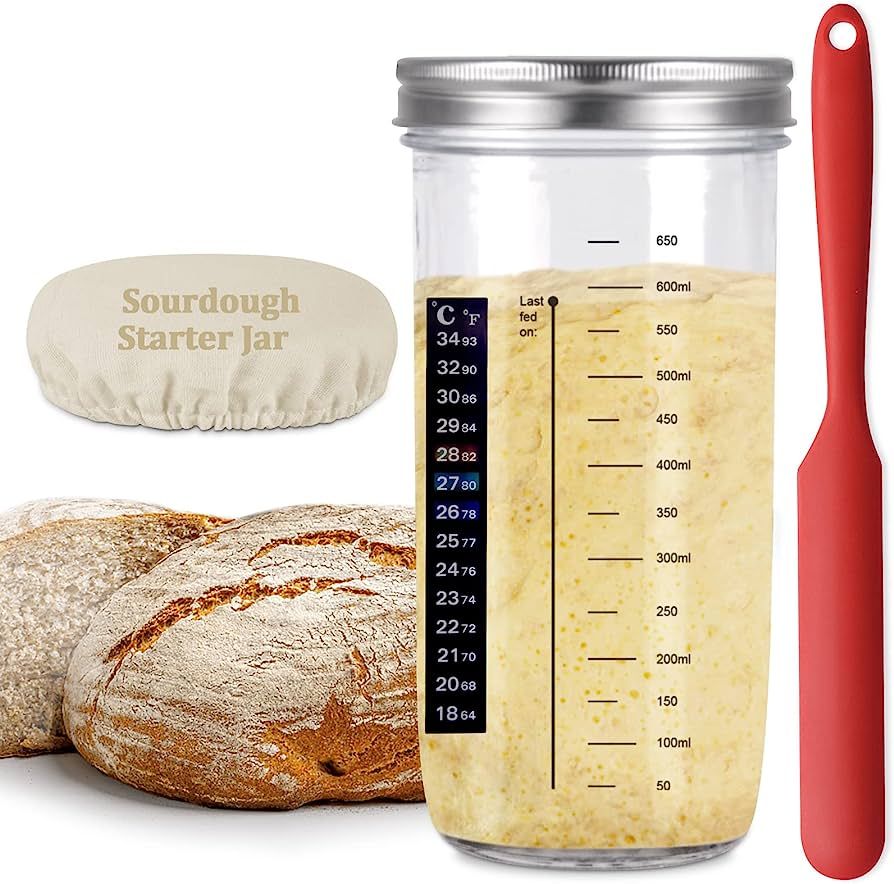 Tyniaide DIY Sourdough Starter Jar Kit, 650ml Sourdough Starter Jar With Thermometer, Silicone Sc... | Amazon (US)