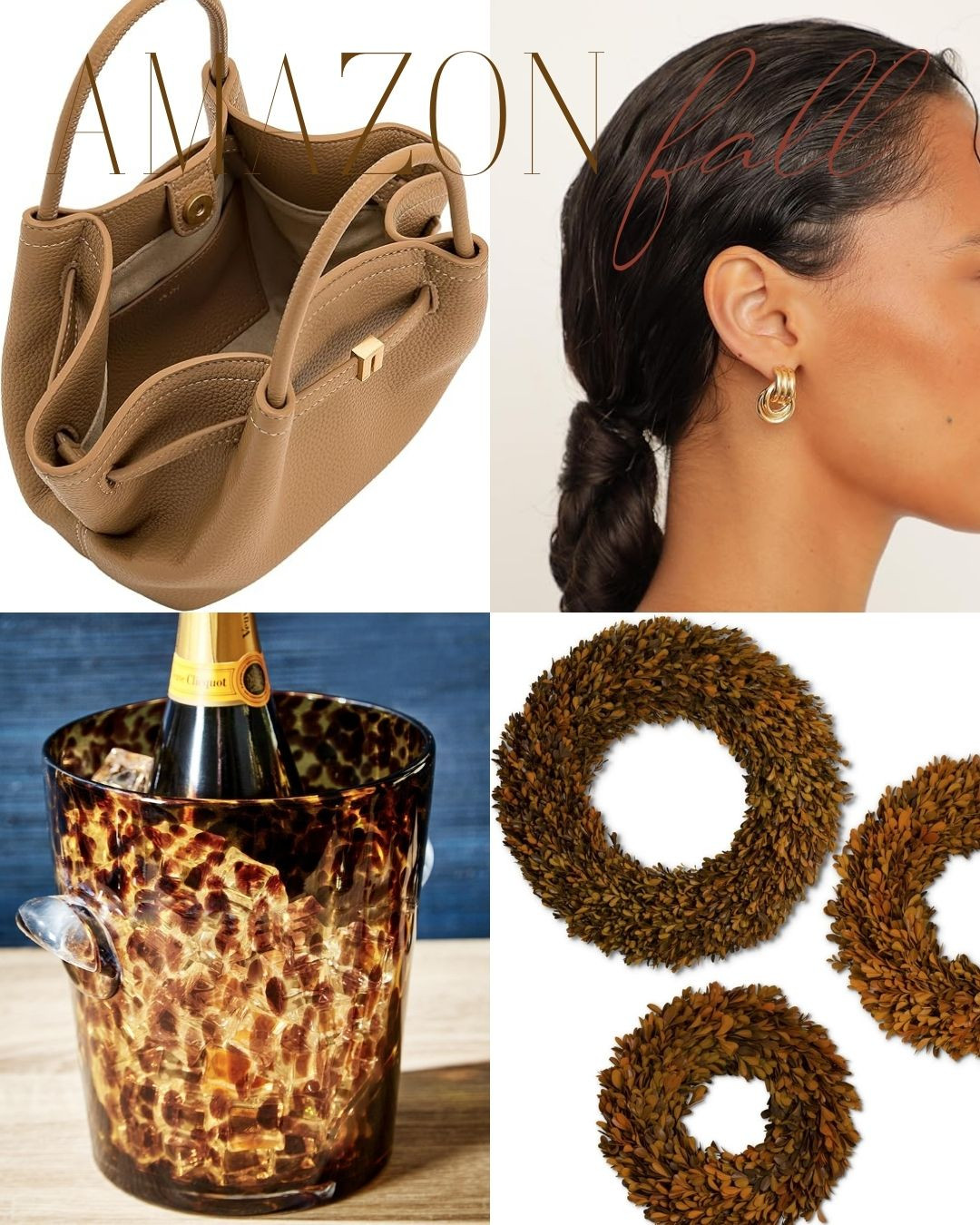 fall style with these earrings and totes | trendy jewelry for fall | stylish tote bags | cozy home decor | preserved boxwood wreaths for fall | decorative candleholders | tortoise ice bucket for fall gatherings 

 #LTKSeasonal #LTKHome #LTKStyleTip