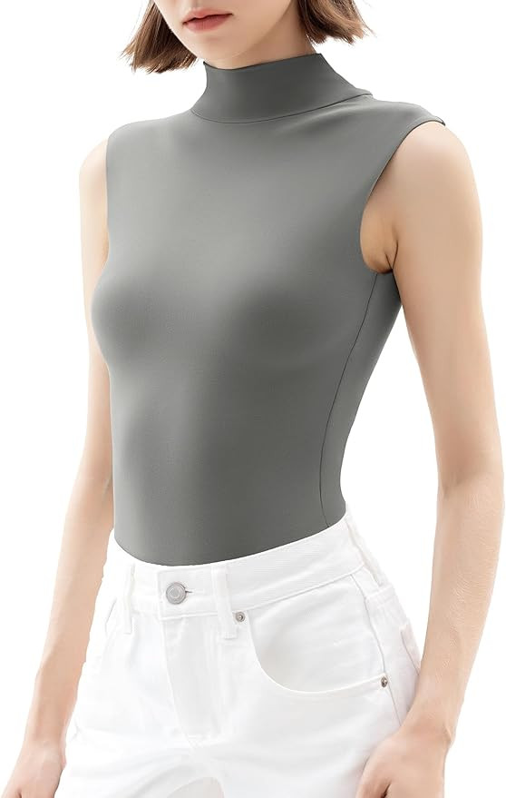 PUMIEY Women's Mock Turtle Neck Sleeveless Bodysuit Sexy Tank Tops Sharp Collection | Amazon (US)