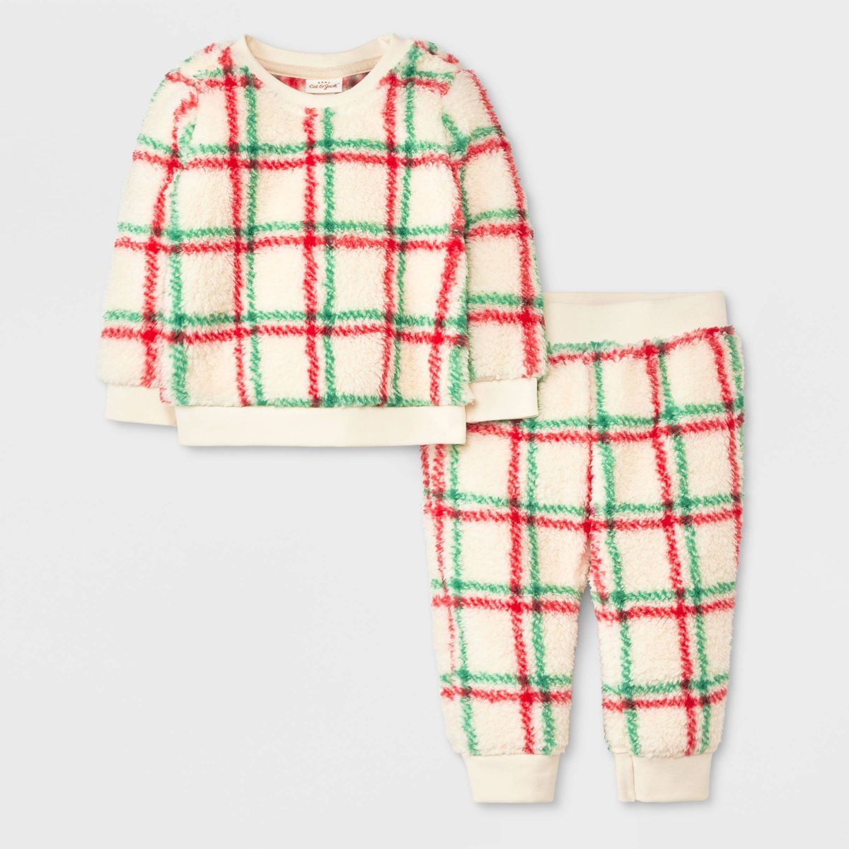 Baby Plaid Faux Shearling Top & Bottom Set - Cat & Jack™ Off-White | Target