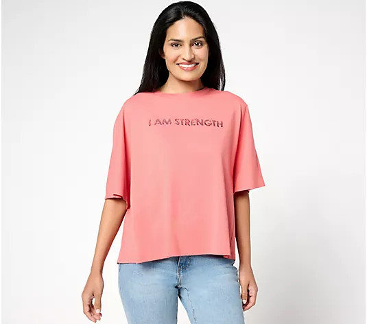 Peace Love World Boheme Sueded Cotton Graphic Tee with Embroidery - QVC.com | QVC