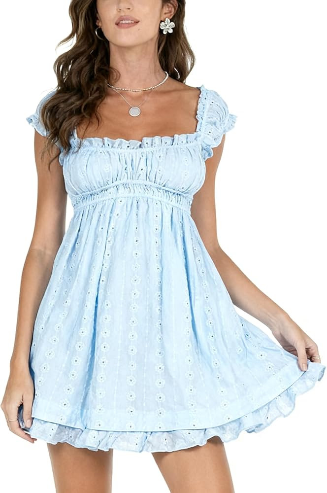 Women's Summer Babydoll Mini Dress Spaghetti Strap Sleeveless Party Short Y2k Swing Dresses A Lin... | Amazon (US)