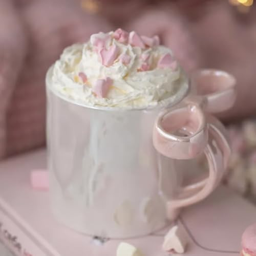 JVNZKDX 12.3oz Charming Ribbon Mugs, Pink Ceramic Christmas Bow Hot Chocolate Mug, Bow Coffee Cup Microwave Safe with Ribbon Handle, Valentine's Christmas Birthday Thanksgiving Day Gifts(Pink) | Amazon (US)