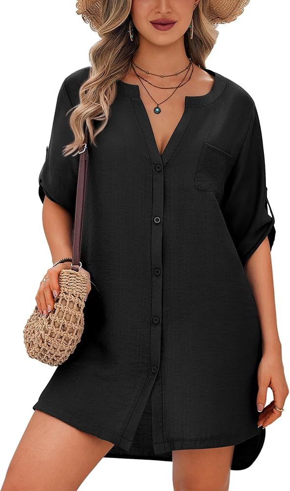 Ekouaer Bathing Suit Cover Up for Women V Neck Button Down Swimsuit Coverup Beach Dress Shirt S-3... | Amazon (US)