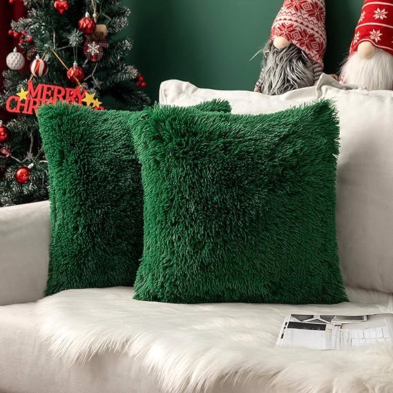 MIULEE Pack of 2 Luxury Faux Fur Fluffy Throw Pillow Covers Christmas Set Soft Deluxe Decorative ... | Amazon (US)