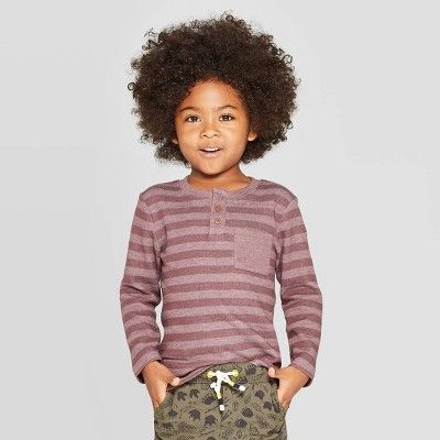 Toddler Boys' Specialty Rib Henley Long Sleeve T-Shirt - Cat & Jack™ Burgundy | Target