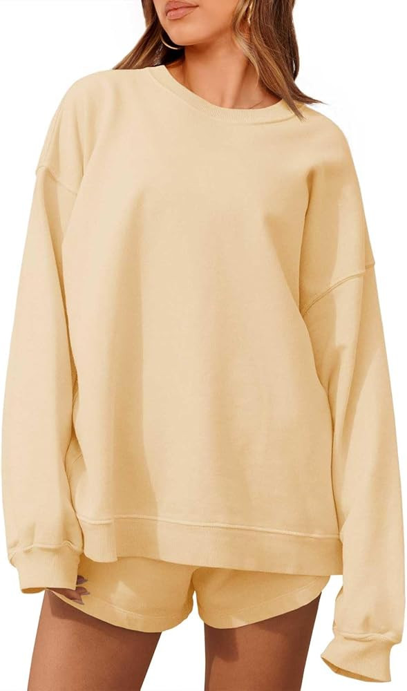 Tankaneo Womens Oversized 2 Piece Outfits Sweatsuit Casual Long Sleeve Crewneck Sweatshirts Sweat... | Amazon (US)