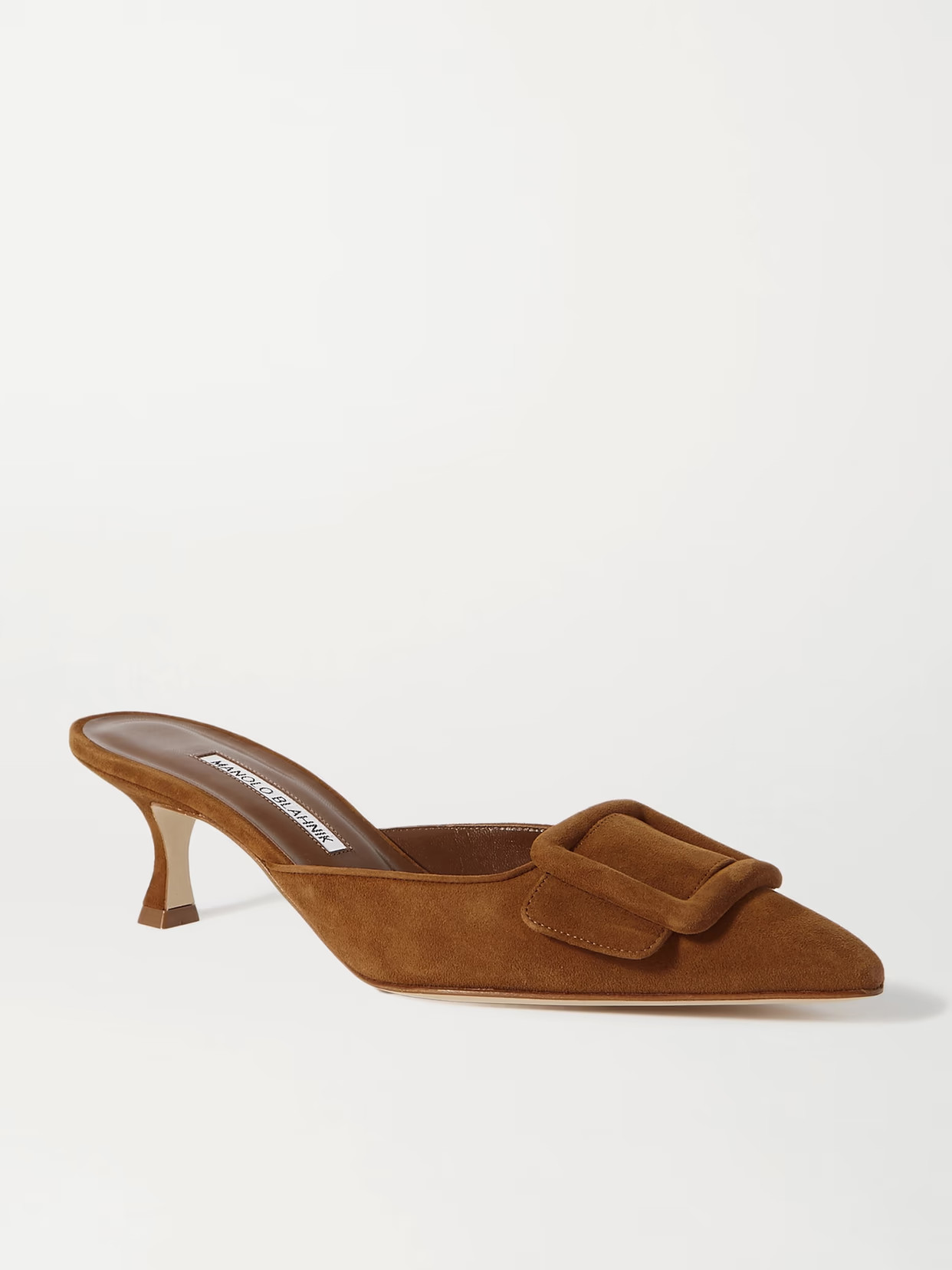 Manolo Blahnik - Maysale 50 Buckled Suede Mules - Brown | NET-A-PORTER (US)