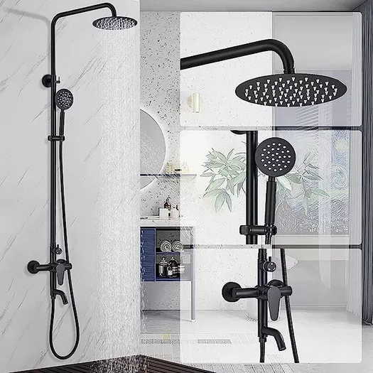 Ducha de columna negra sin grifo, grifo de ducha empotrado moderno con  cabezal de ducha, juego de ducha y ducha de mano