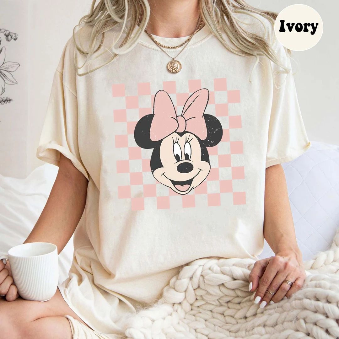 Minnie Checkered Comfort Colors Shirt, Vintage Minnie Mouse Shirt, Minnie Head Shirt, Disney Girl... | Etsy (US)