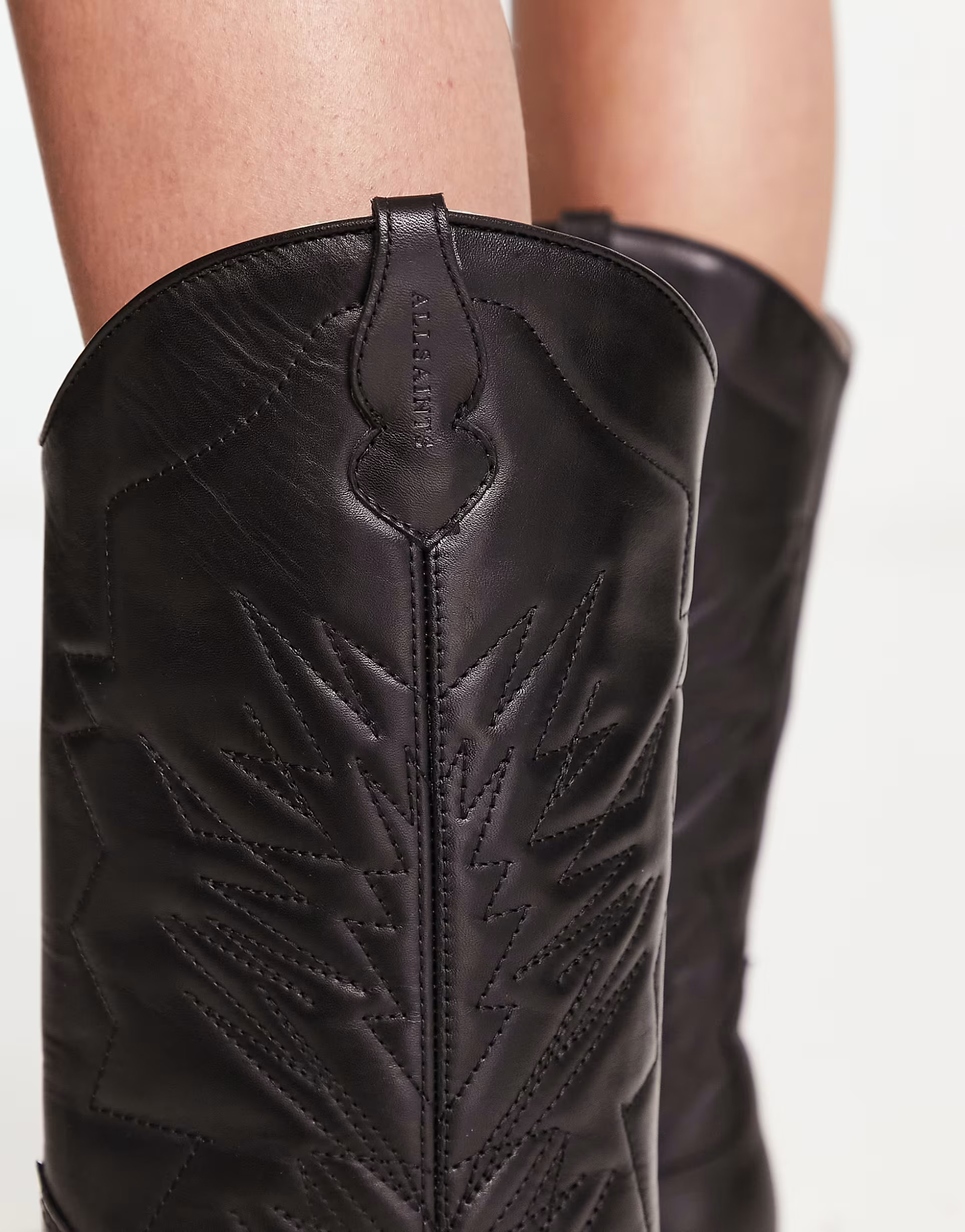 AllSaints Kacey leather western cowboy boots in black | ASOS | ASOS (Global)