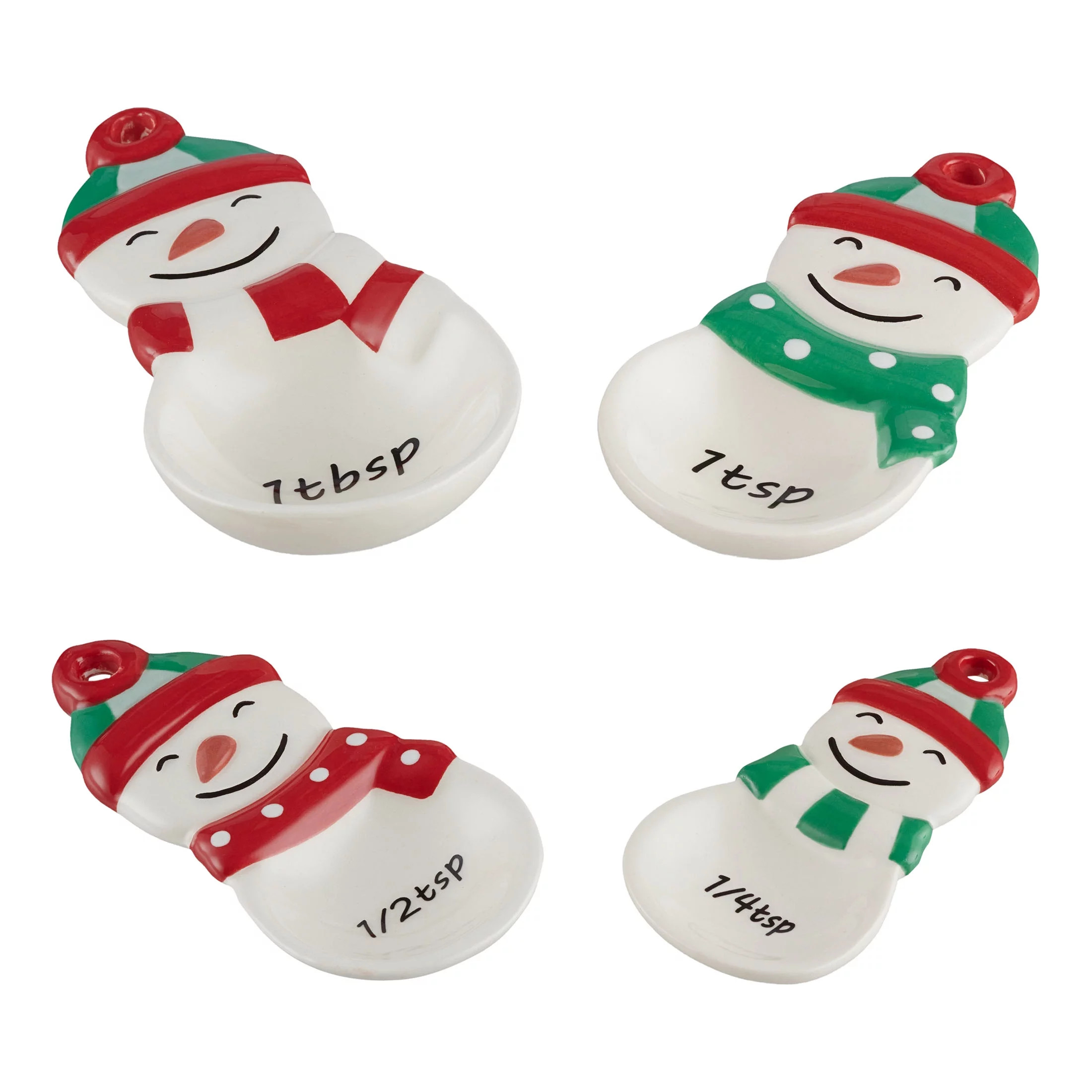 Holiday Time 4-Piece Snowman Glazed Stoneware Measuring Spoon Set, Multicolor | Walmart (US)