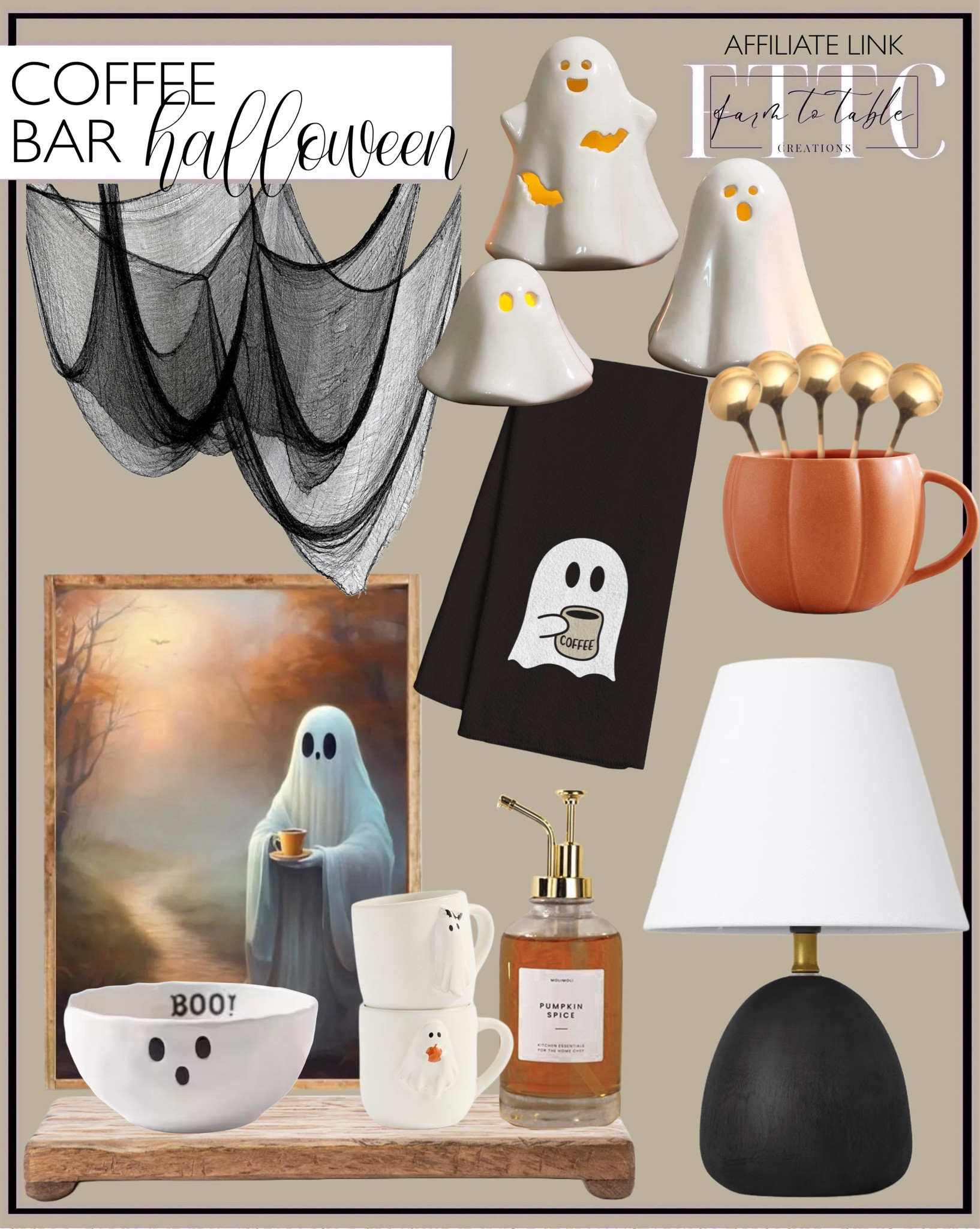 👻Halloween Coffee Bar. Follow @farmtotablecreations on Instagram for more inspiration.

Use code FARMTOTABLE for 15% off framed artwork. 

Freshly Boo’d Coffee Canvas Print. Scary Squad Stoneware Mug - Set Of 4 Pottery Barn. Creepy Cloth. Mango Wood Rectangular Pedestal. Ceramic Ghosts. Ceramic Bowl. Pumpkin Shaped Mug. Faux Wood Mini Table Lamp. Kitchen Towel. 

Ghost Coffee Bar. Halloween Coffee Bar. Cute Halloween. Kitchen Decor. Halloween Kitchen Finds. 


#LTKSaleAlert #LTKFindsUnder50 #LTKHome