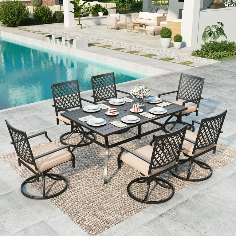 MF Studio 7 Piece Outdoor Patio Dining Set Metal Furniture with 6 Swivel Padded Chairs and 1 Rect... | Walmart (US)