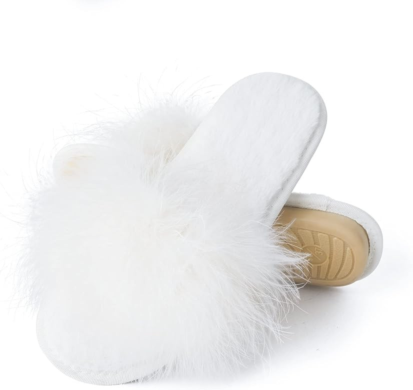 Fur Story Women's Furry Slippers Open Toe Fuzzy Slippers Memory Foam Fluffy House Slippers | Amazon (US)