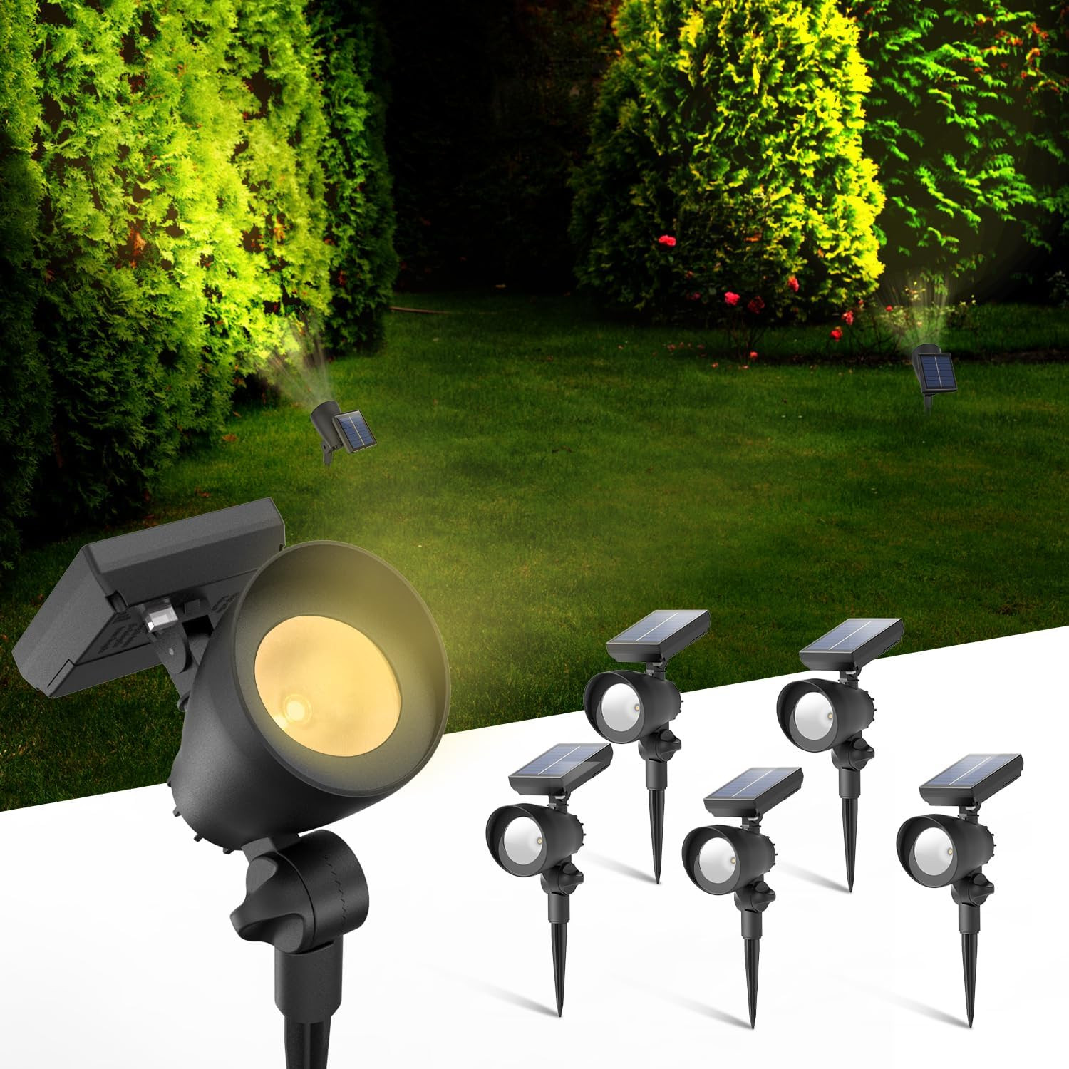 Solar Lights Outdoor, Solar Spot Lights Outdoor, 6 Pack IP44 Waterproof Solar Spotlights, Auto On... | Amazon (US)