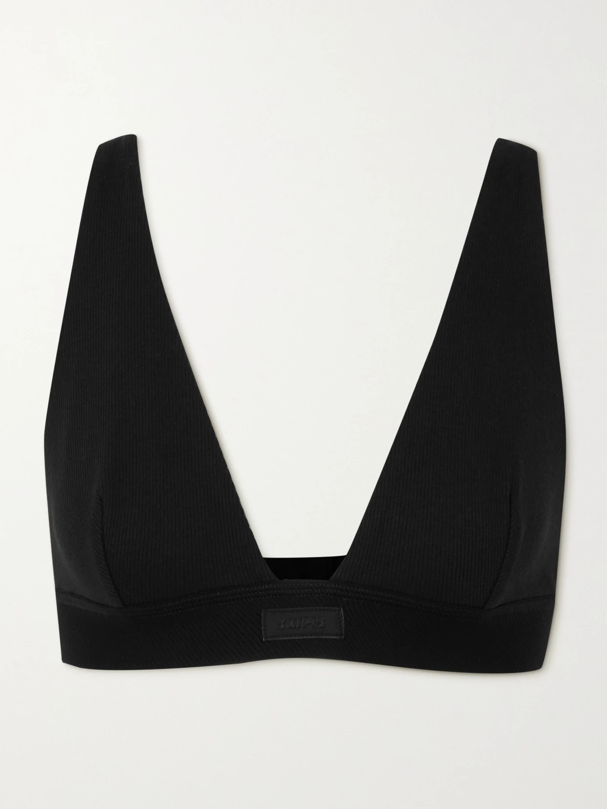 Skims - Plunge Ribbed Cotton-blend Jersey Bralette - Soot | NET-A-PORTER (US)