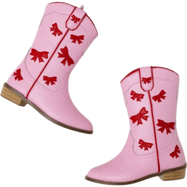 Wild + Rae | Cowgirl Red (Pink Bow Boots, & Red, Size Kid US 12 / EU 29) | Maisonette | Maisonette