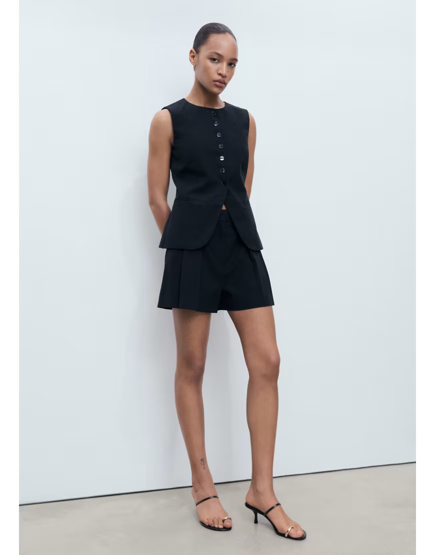 Mango cotton mix co-ord relaxed pleat front short in black | ASOS (Global)