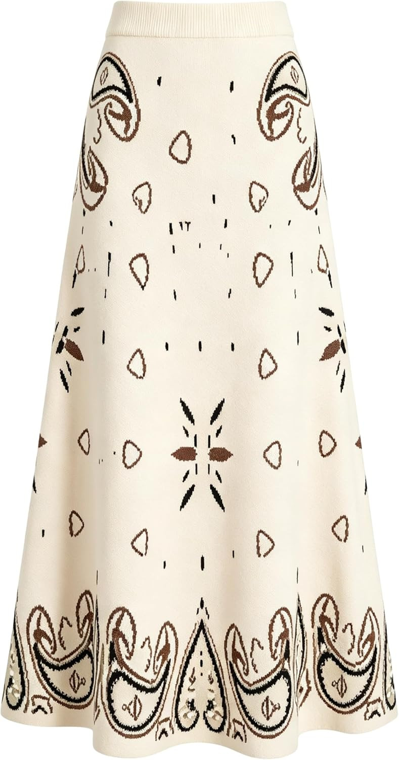 Tanming Womens A-Line Bandana Print Elastic Knit Midi Skirt | Amazon (US)