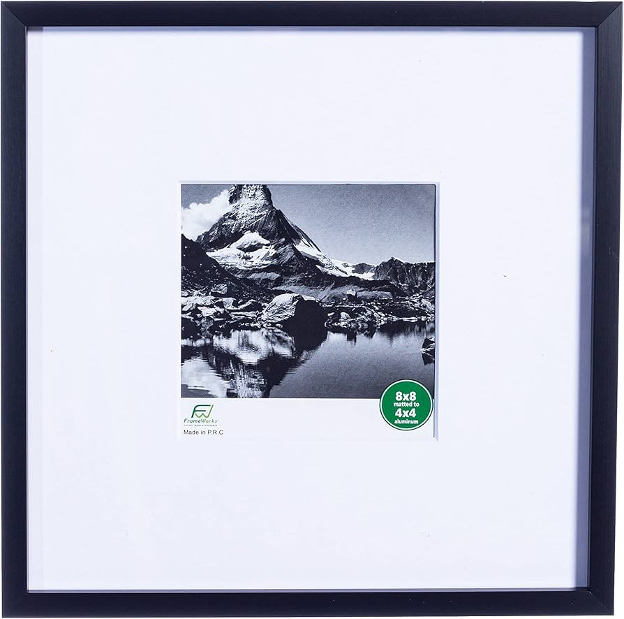 FrameWorks 8x8 Matted to 4x4 Picture Frame - Black Aluminum Picture Frames with Tempered Glass, P... | Amazon (US)