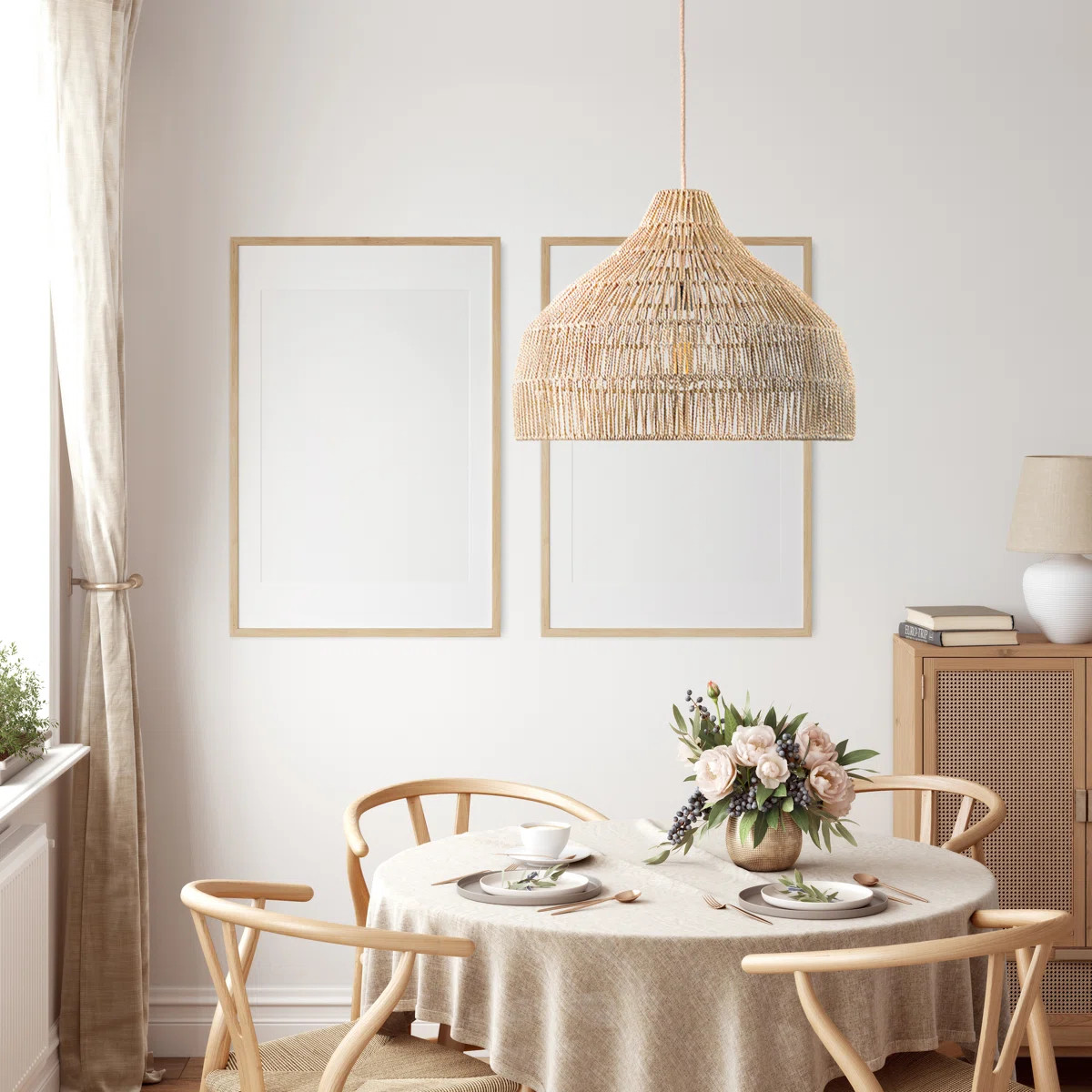Pompano 1 - Dreamy Palm Fibers Pendant Light - 24" Natural Dome 1-Light Polished Handwoven Dimmab... | Wayfair North America