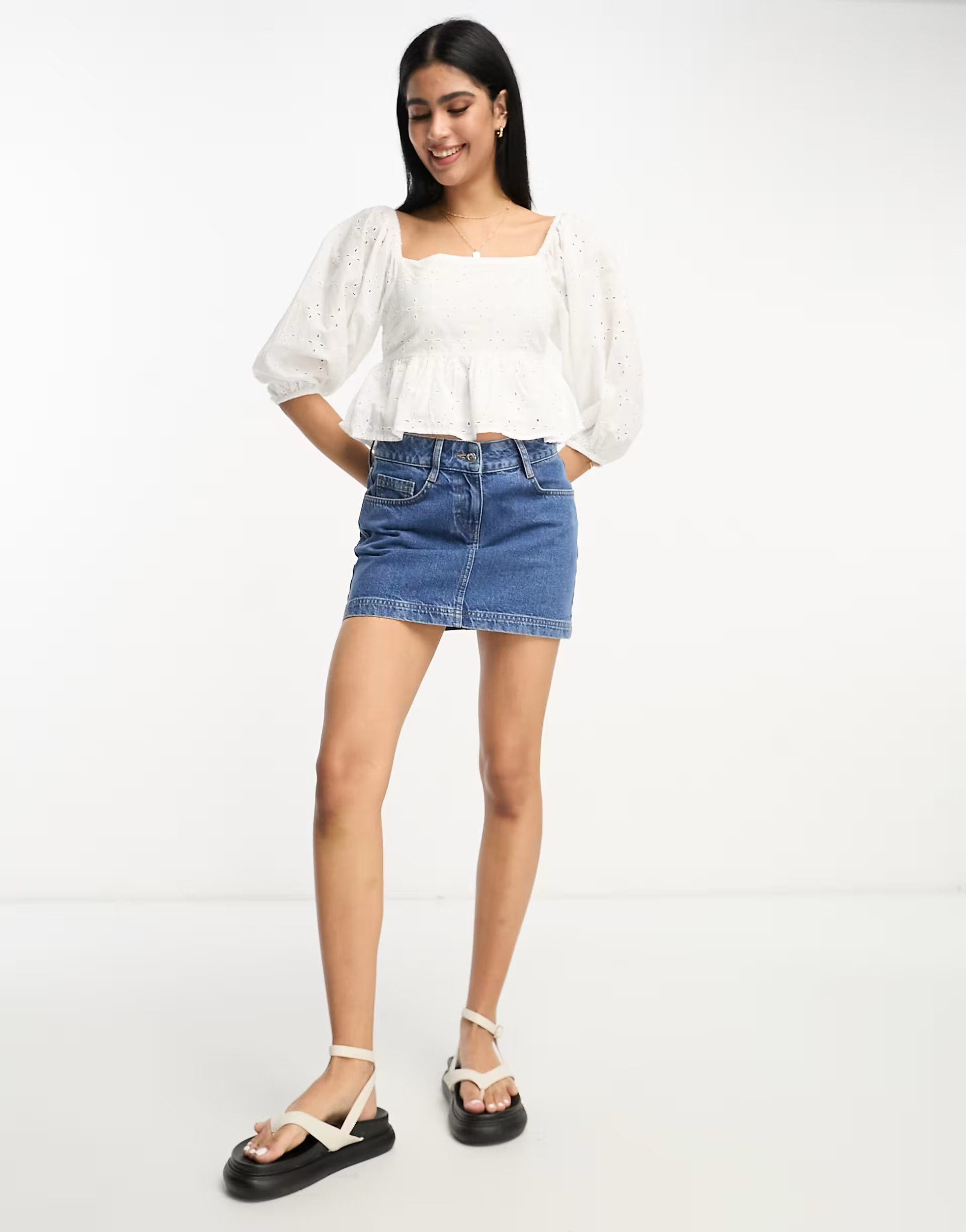 Mango puff sleeve crop top in white | ASOS (Global)