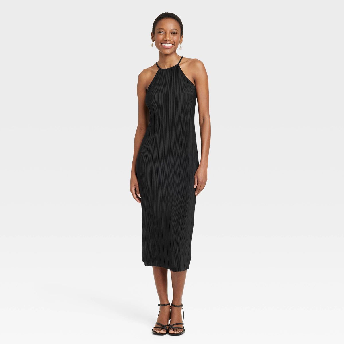 Women's Knit Plisse Midi Shift Dress - A New Day™ Black L | Target