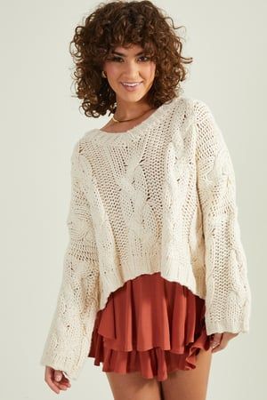 Estelle Chunky Cable Knit Sweater in Cream | Altar'd State | Altar'd State