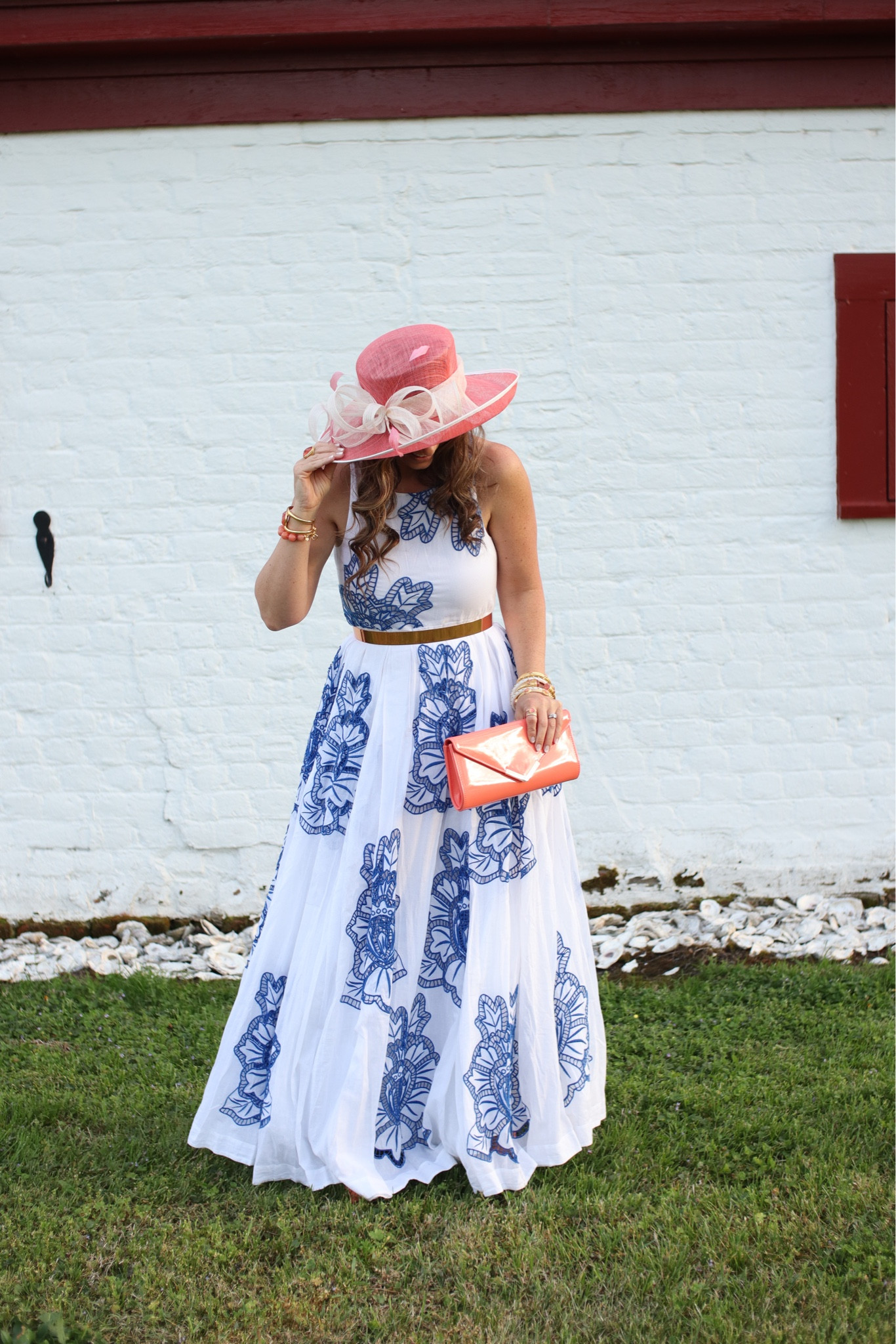 Horse race fashion / derby hat / maxi dress / blue and white dress / coral accessories/ Kentucky derby dress 

#LTKSeasonal #LTKOver40 #LTKSaleAlert