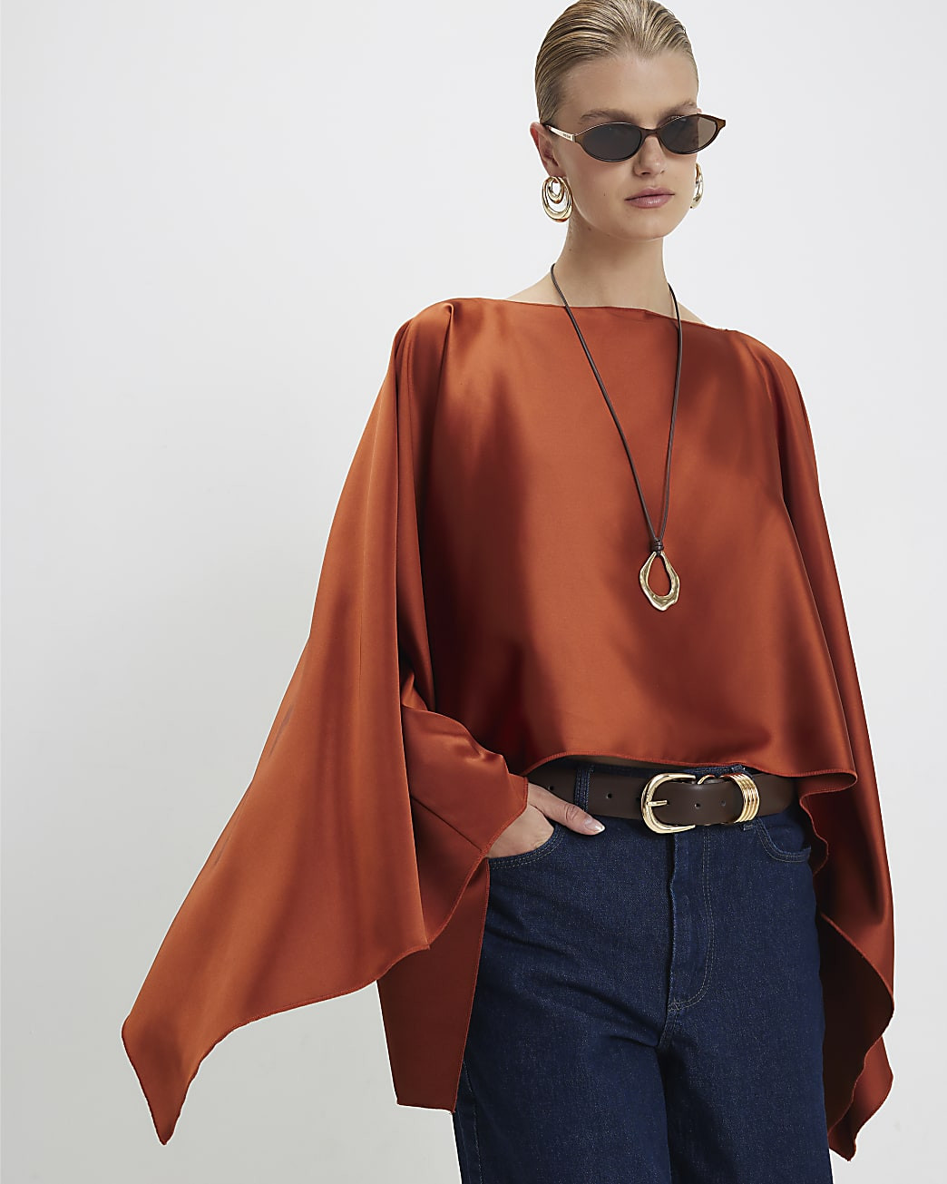 Orange Satin Waterfall Cape | River Island UK & IE