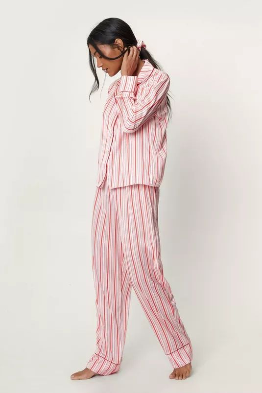 Satin 6 Pc Striped Pajama Set | Nasty Gal (US)