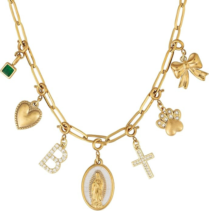 Build Your Own Custom Gold Charm Necklace, Statement Vintage Style Chunky Paperclip Link Chain Ne... | Amazon (US)