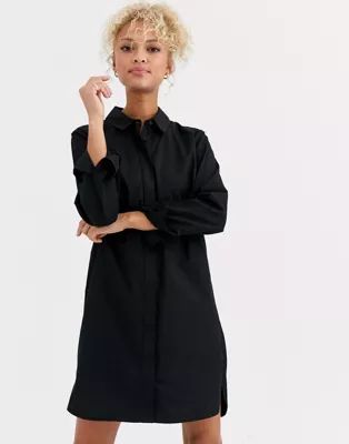 ASOS DESIGN cotton mini shirt dress in black | ASOS (Global)