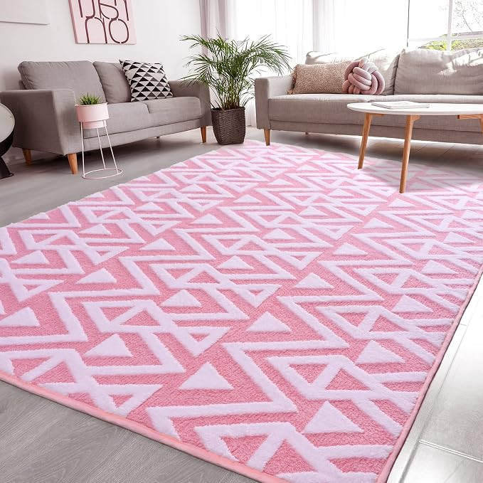 Ompaa Ultra Soft Shaggy Rugs Memory Foam Bedroom Carpet, Pink 7 x 10 Feet Large, Plush Geometric ... | Amazon (US)