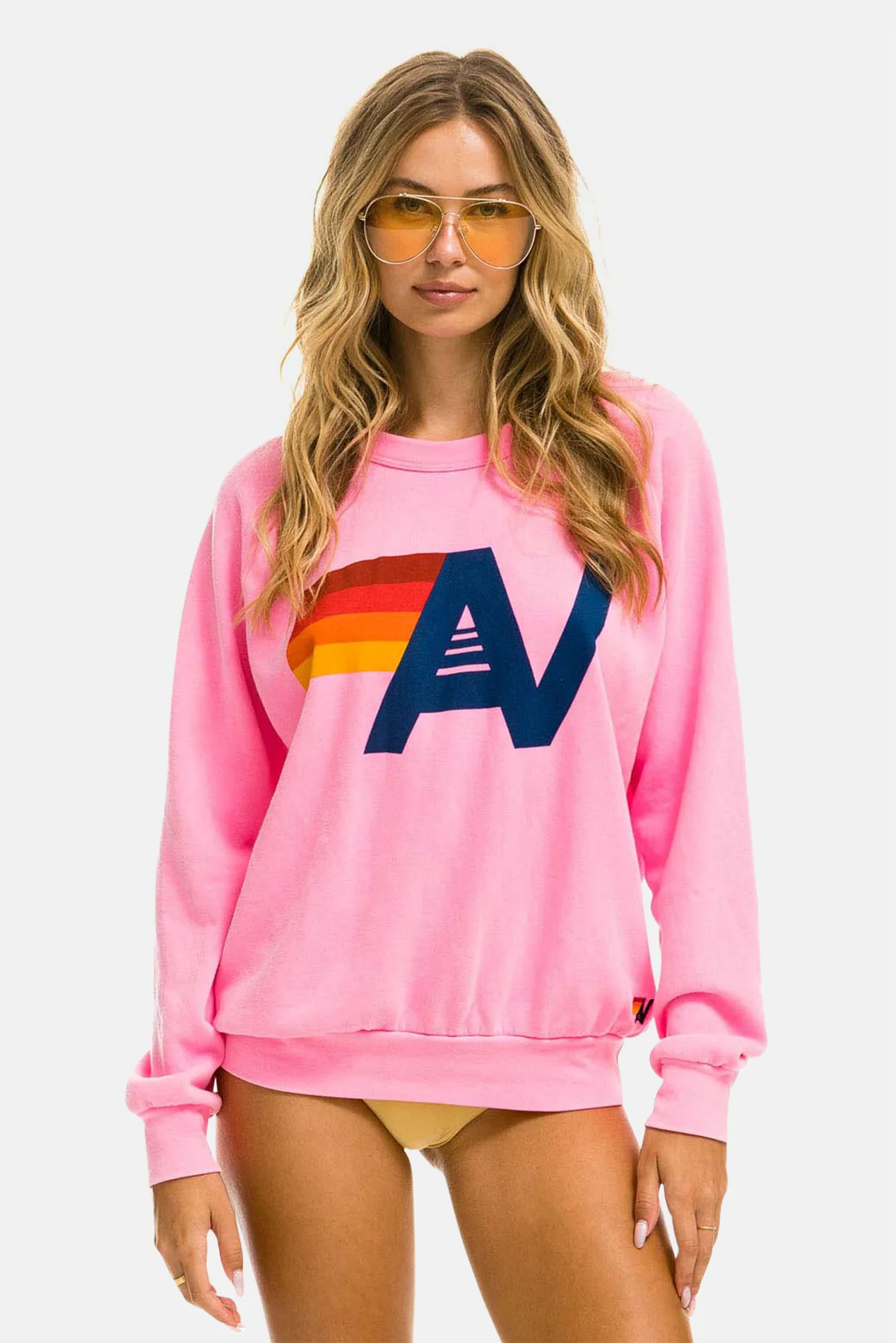 Women's Logo Lightweight Sweatshirt Neon Pink | Blue & Cream