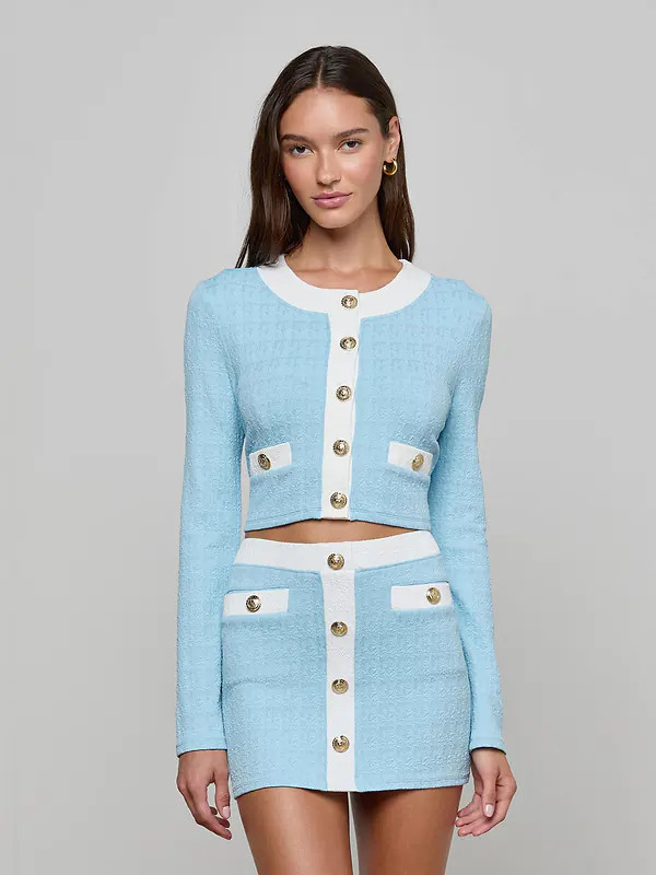 Adaline Cardigan Cover-Up in Powder Blue/White | L'AGENCE | L'Agence