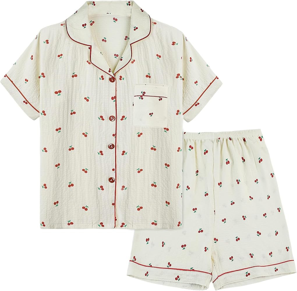 Arssm Floral Pajama Set Women Cute Kawaii 2 Piece Matching Pj Set Aesthetic Short Sleeve Sleeping... | Amazon (US)