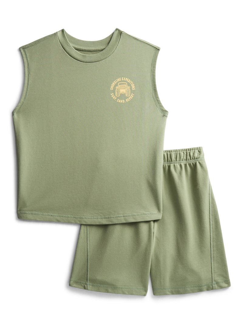 Wonder Nation Little Boys Graphic Tank Top and Shorts Set, 2-Piece, Sizes 4-10 | Walmart (US)