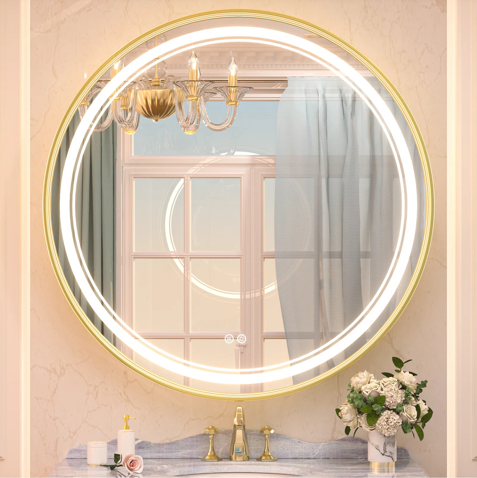 Lawnmount Round Vanity Mirror LED Lighted Metal Wall Mirror Dimmable Bathroom Mirror | Wayfair North America