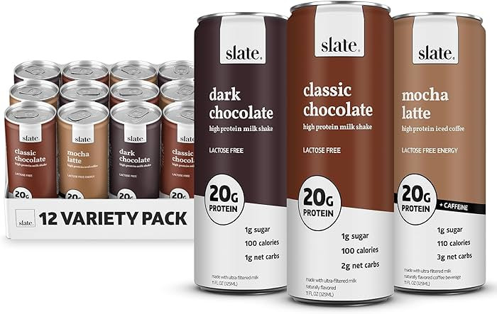 Slate Milk - High Protein Milk Shake - Chocolate Variety Pack - Chocolate, Dark Chocolate, Mocha ... | Amazon (US)