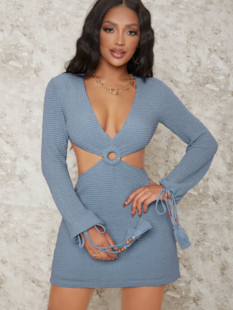 SHEIN Tassel Drawstring Cuff Cutout Dress | SHEIN