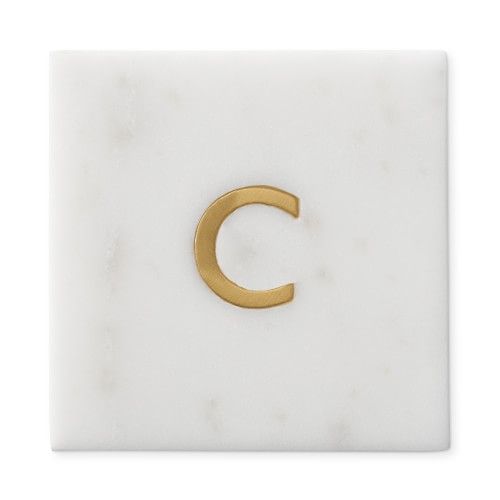 Marble & Brass Monogram Coasters, C | Williams-Sonoma