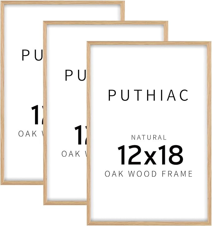 puthiac 12x18 Solid Oak Wood Picture Frame, Fits 8x12 with Mat or 12x18 Without Mat, Wall Display... | Amazon (US)