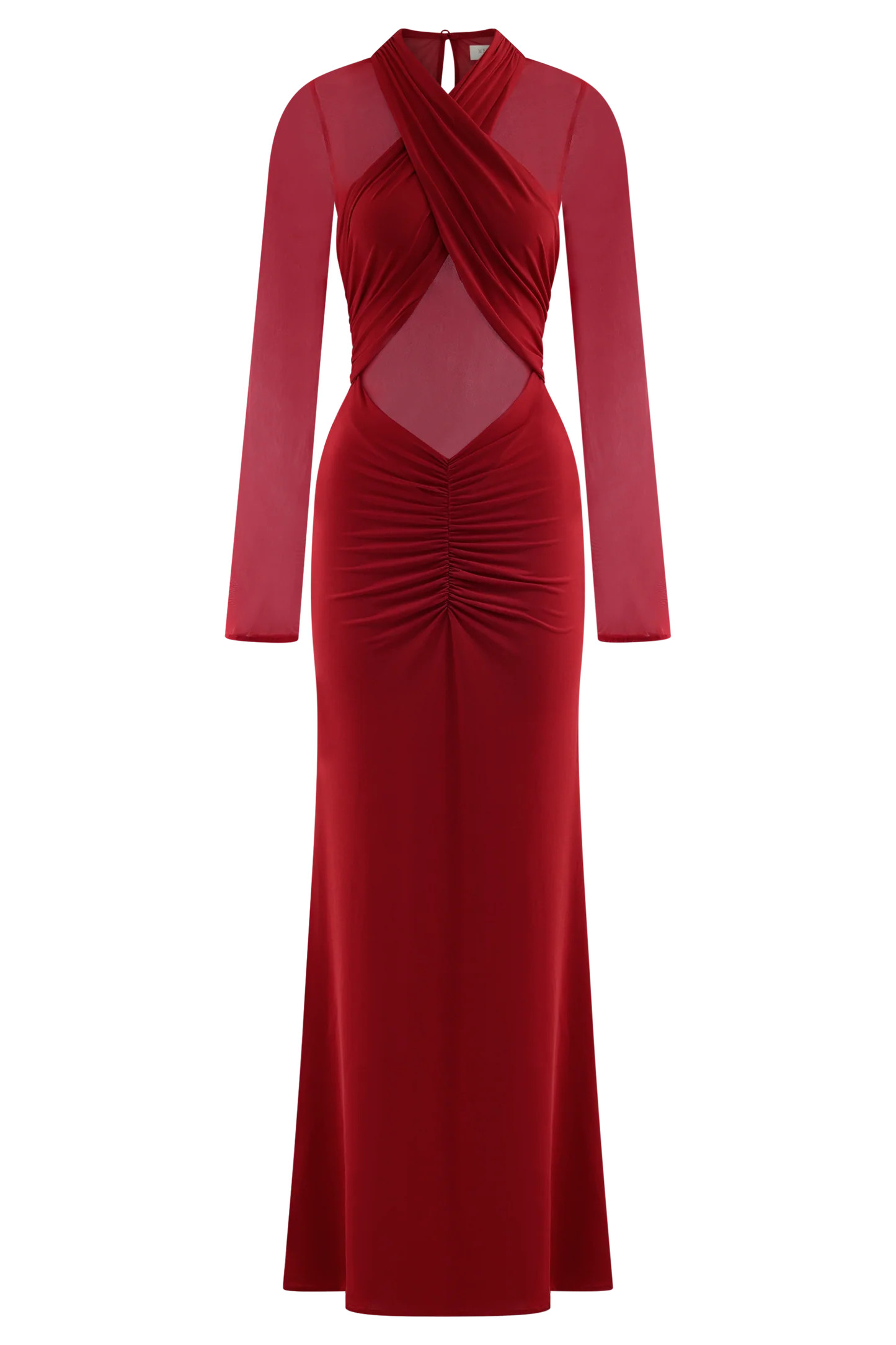 Tania Slinky And Mesh Long Sleeve Maxi Dress - Ruby | Meshki (APAC)
